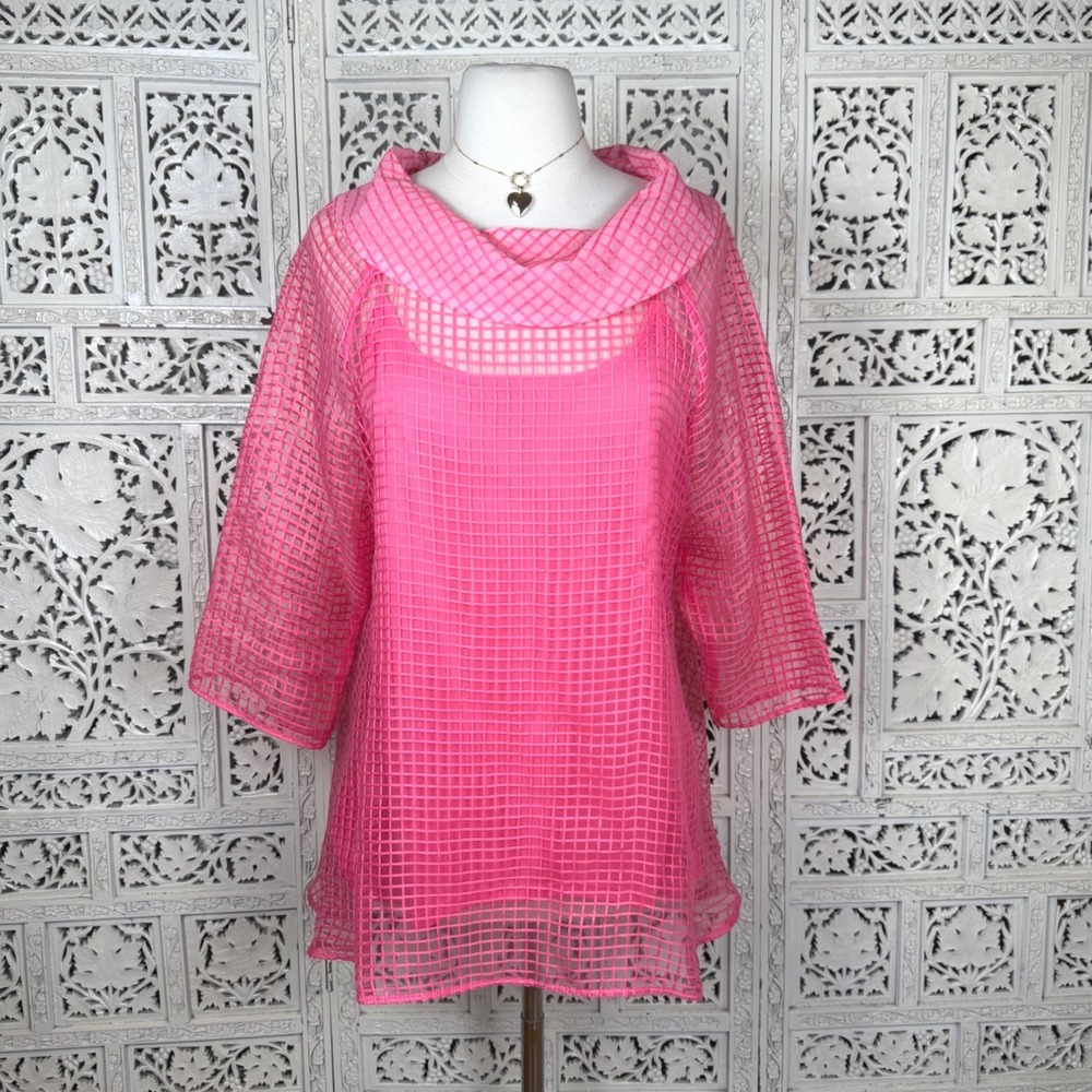 IC Collection Pink Sheer Cowl Neck Blouse And Tank Medium Coquette Feminine